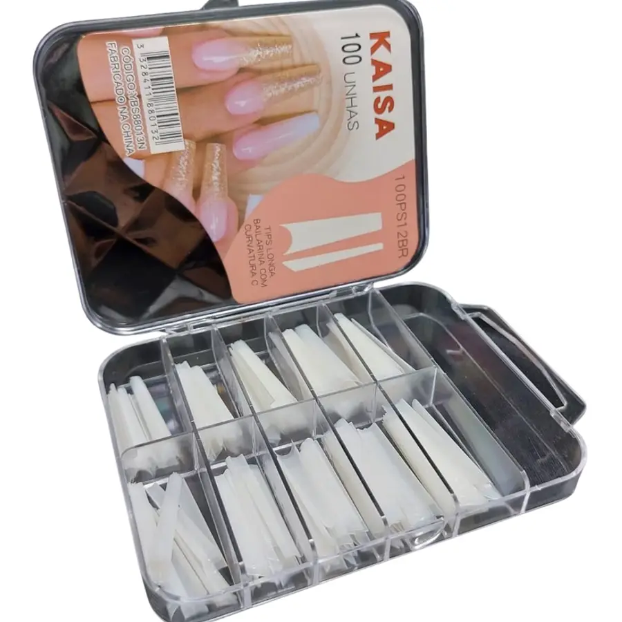 Tips Curvatura C Extra Longa Natural – 100 Unidades