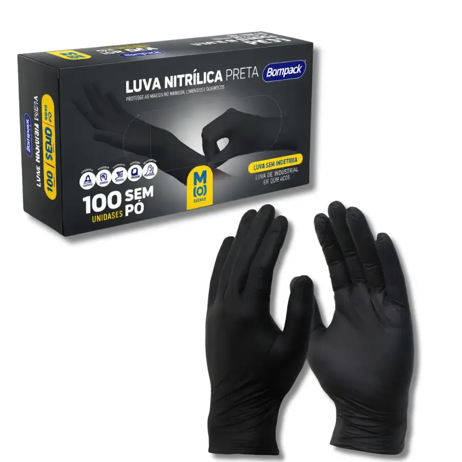 Luva Nitrílica M Preta 100 und BOMPACK